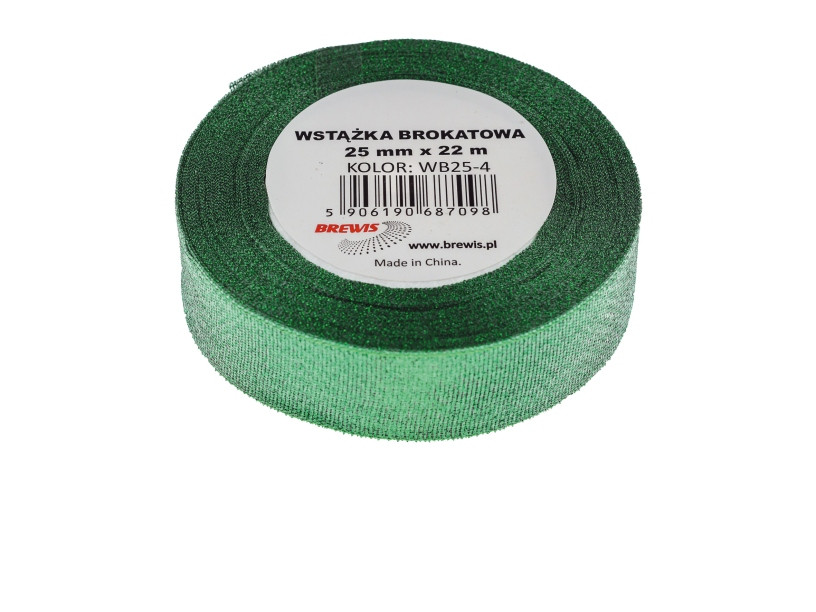 Wstążka brokatowa zielona 25mmx22m WB25-4 Brewis